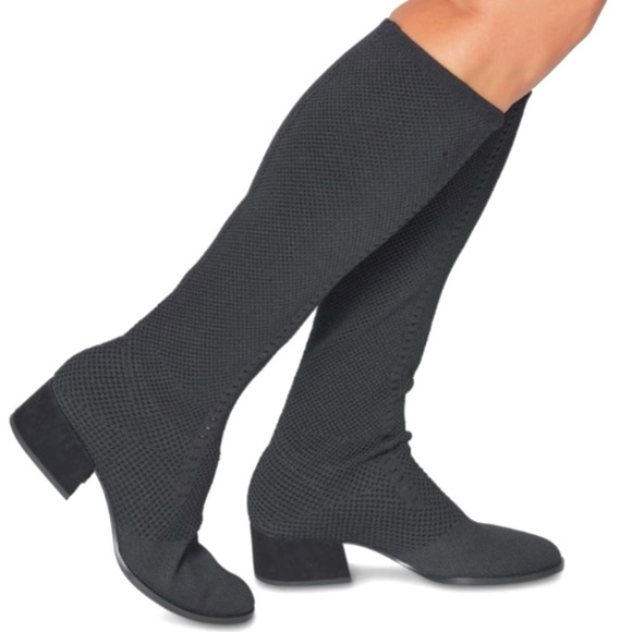 Eileen Fisher Alas Recycled Knit Tall Stretch Boots Pull On Graphite 8.5 NEW - Picture 4 of 15